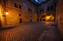 Courtyard Inside The Castle Of The Medieval Town Of Český Krumlov