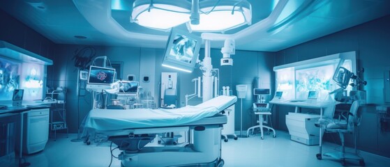 Modern operating room with modern medical equipment. Generative AI