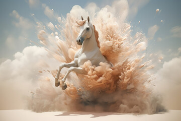 The horse in the clouds of dust. Stunning surreal fine art illustration generated by Ai