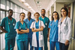 © VisualProduction - Multiethnic medical team portrait standing in hospital. Teamwork in hospital concept. Generative AI