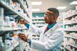 © VisualProduction - Photo of a professional pharmacist checking stock in the storage room. Pharmacist at work. Generative AI
