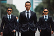 Bodyguards in suits. Group of professional serious bodyguards in business suits. Generative AI