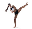 © Sumeet/peopleimages.com - Kickboxing, fitness or sports woman fighter training for leg power isolated on transparent png background. Balance, healthy Muay Thai athlete or strong girl kickboxer kicking in workout exercise