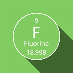 Wall Mural - Fluorine symbol with long shadow design. Chemical element of the periodic table. Vector illustration.