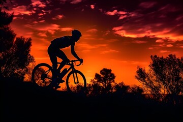 Canvas Print - A dramatic silhouette of a cyclist against the backdrop of a setting sun during a race, creating a powerful and emotive image.