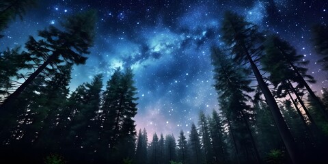 night sky forest background illustration,Generative AI