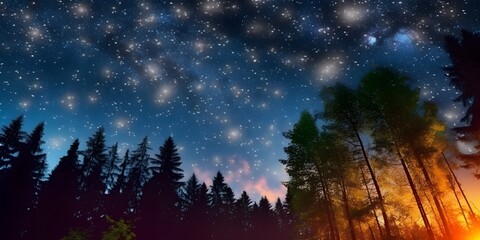 night sky forest background illustration,Generative AI