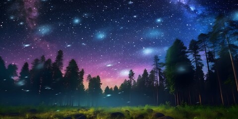 night sky forest background illustration,Generative AI