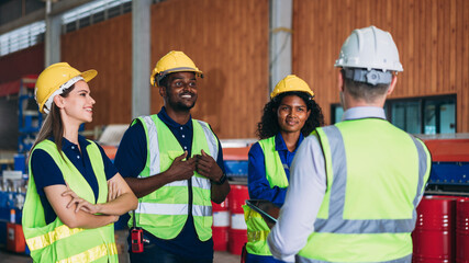 Wall Mural - Engineers or foreman inspecting and check up machine at factory machines. Worker industry working in the metal sheet company.