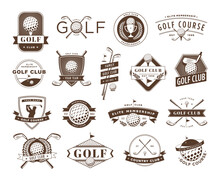 Golf Club Badges. Game Course Emblem, Golf Ball Silhouette Label And Sport Lifestyle Vector Illustration Set
