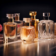 Luxury fragrance bottles at perfume scent at presentation event, bespoke perfumery and beauty product sale, generative ai