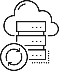 Fototapete - Backup. CDN. Content delivery network icon, website administration technology, media data upload service and CDN server outline vector sign or thin line pictogram with computer and cloud