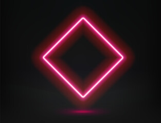 Poster - Abstract studio with glowing rhombus frame of neon light. 3d vector illustration