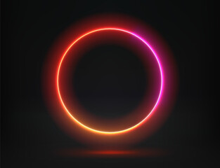 Aufkleber - Abstract studio with glowing circle frame of neon light. 3d vector illustration