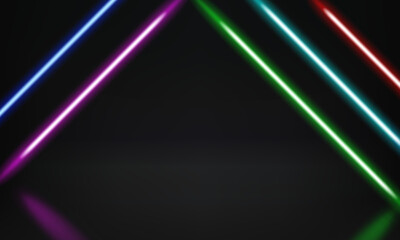 Poster - Abstract studio with glowing vibrant neon lights. 3d vector illustration