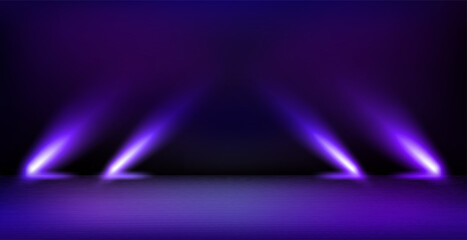Poster - Empty interior with stage and shining projectors. 3d vector illustration