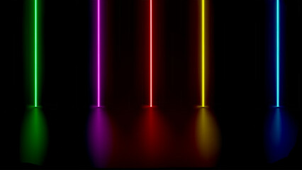 Poster - Abstract studio with glowing vibrant neon lights. 3d vector illustration