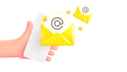Aufkleber - Man holding smartphone with new emails. 3d banner with copy space