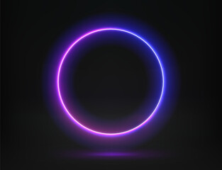 Poster - Abstract studio with glowing circle frame of neon light. 3d vector illustration