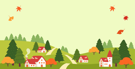 Wall Mural - autumn landscape with houses with red roofs