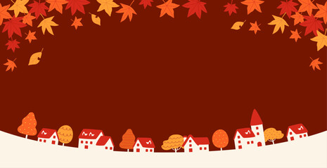 Wall Mural - houses with red roofs, illustration of autumn cityscape