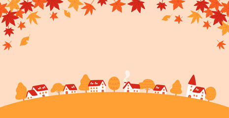 Wall Mural - scenery of the autumn townscape with fluttering autumn leaves