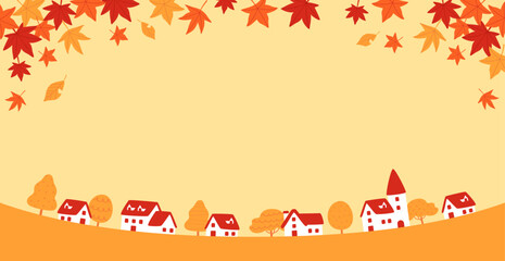 Wall Mural - scenery of the autumn townscape with fluttering autumn leaves