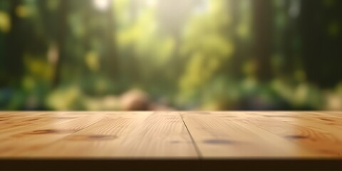 Wall Mural - Empty wooden table top with blurred background