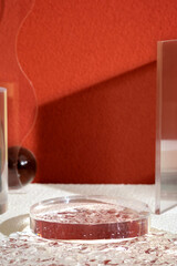 Aufkleber - Transparency glass pedestal product display modern background light and shadow refection backdrop