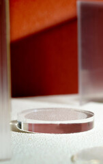 Aufkleber - Transparency glass pedestal product display modern background light and shadow refection backdrop
