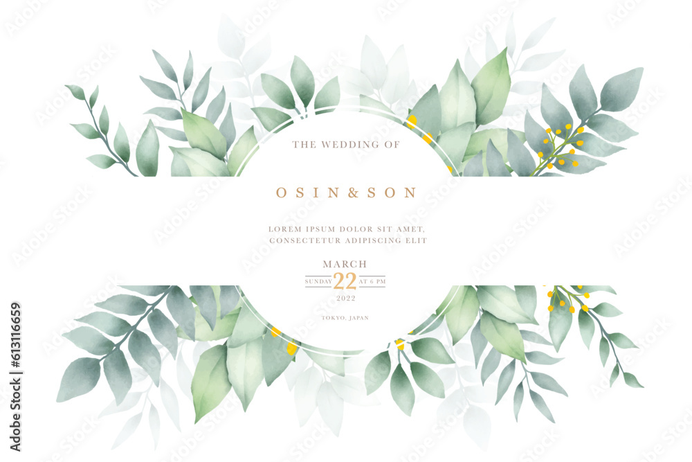 Green leaves frame background with watercolor Stock Vector | Adobe Stock
