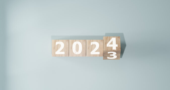 Countdown to 2024. Loading year from 2023 to 2024. New year start concept
