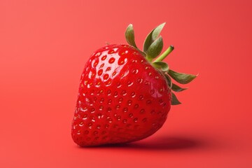 strawberry on red background, delicious strawberry fruit isolated on light red studio backdrop