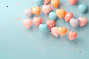 Poster - Colorful pastel heart shape balloons. Generative AI.