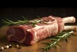 Fresh lamb rack with rosemary isolated on white background, Fresh Raw lamb loin created with Generative AI technology.
