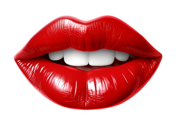 3d red female lips isolated on transparent background. generative ai. png