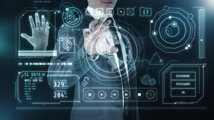 Canvas Print - working with network security infographics in augmented reality.