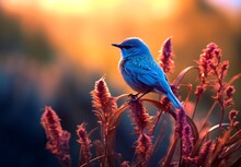 A Blue Bird Is Sitting On Top Of A Plant
