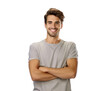 © © Ai Factory - Portrait of handsome smiling young man with folded arms isolated on a white background.