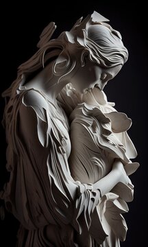 Wall Mural -  - Statue of a woman holding an infant pathetic and sad, melancholy black and white Abstract, Elegant and Modern illustrationby AI generated.