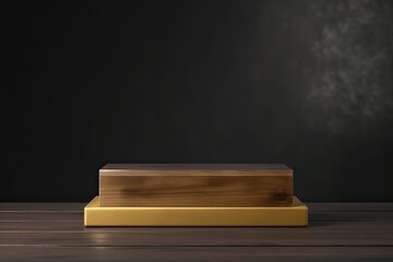 Wall Mural - Product Showcased on Stylish Wooden Podium Against Dark Background - Perfect for Your Copy Space Design: Generative AI