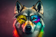 Generative AI of a funky wolf with glasses