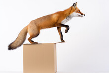 Generative Ai Of A Fox Jumping From A Box. 