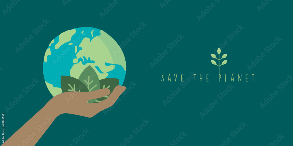 save the planet concept earth in human hand with green leaves vector ...