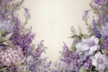  White and lavender floral border. AI generative