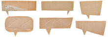 Set Of Blank Cut Out Paper Corrugated Cardboard Speech Bubbles Of Rectangular And Round Shape With Copy Space For Text On Transparent Or White Background
