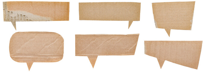 set of blank cut out paper corrugated cardboard speech bubbles of rectangular and round shape with c
