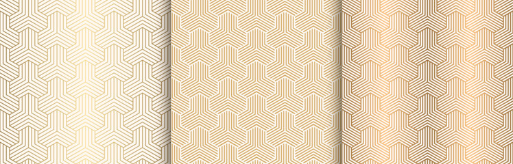 Wall Mural - Gold hexagonal seamless pattern with striped lines vector illustration