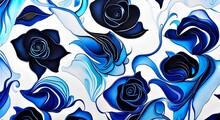 Abstract Flowery Blue Ink On A White Background