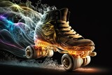 Roller skate with smoke effect on black background